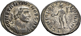 Constantius I, as Caesar, 293-305. Follis (Bronze, 28 mm, 9.63 g, 6 h), Lugdunum, circa 297. CONSTANTIVS NOB CAES Laureate and cuirassed bust of Const...