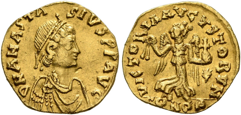 Anastasius I, 491-518. Tremissis (Gold, 13 mm, 1.16 g, 6 h), Constantinopolis. D...