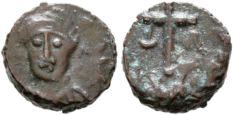 Justinian I, 527-565. Nummus (Bronze, 8 mm, 0.56 g, 8 h), Carthage, 527-565. Hel...