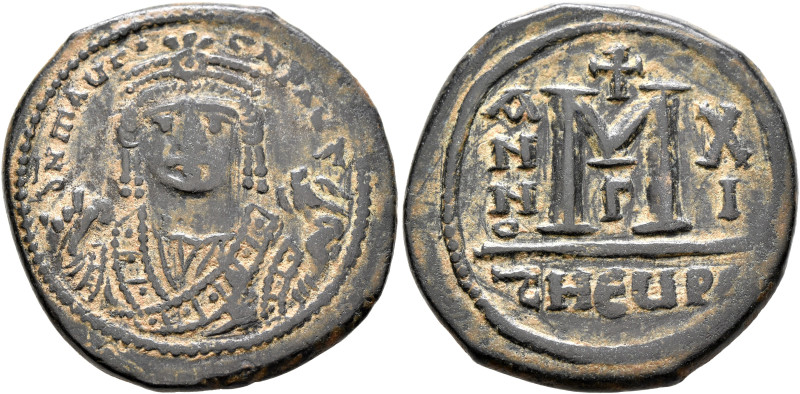 Maurice Tiberius, 582-602. Follis (Bronze, 29 mm, 11.18 g, 6 h), Theoupolis (Ant...