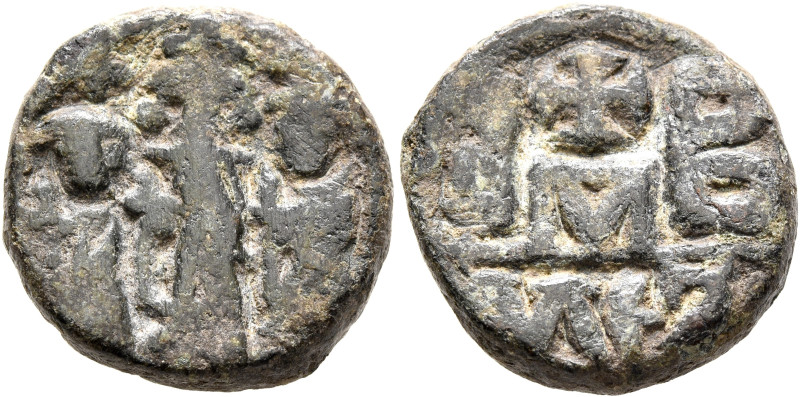 Heraclius, with Heraclius Constantine and Heraclonas, 610-641. 12 Nummi (Bronze,...