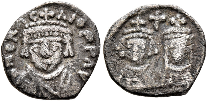 Heraclius, with Martina and Heraclius Constantine, 610-641. 1/4 Siliqua (Silver,...