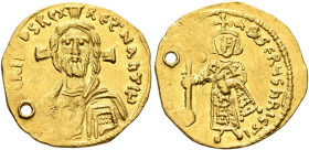 Justinian II, first reign, 685-695. Semissis (Gold, 17 mm, 2.02 g, 6 h), Constantinopolis, 692-695. [IҺS] CRISTOS RЄX RЄSNANTIЧ Draped facing bust of ...