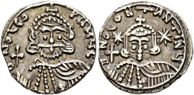 Leo III the "Isaurian", with Constantine V, 717-741. Tremissis (Electrum, 15 mm, 1.32 g, 6 h), Rome, 721-741. D NO LЄO-N PA MЧL Crowned and draped bus...