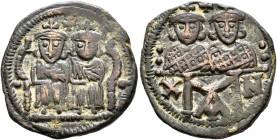 Leo IV the Khazar, with Constantine VI, 775-780. Follis (Bronze, 24 mm, 4.88 g, 6 h), Constantinopolis. Crowned and draped figures of Leo IV and Const...