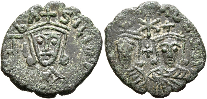 Basil I the Macedonian, with Leo VI and Alexander, 867-886. Half Follis (Bronze,...