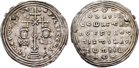 Basil II Bulgaroktonos, with Constantine VIII, 976-1025. Miliaresion (Silver, 29 mm, 2.53 g, 12 h), Constantinopolis, 989-1025. ЄҺ TOVTω ҺICAT' - baSI...