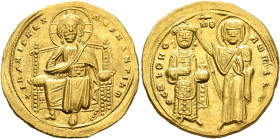 Romanus III Argyrus, 1028-1034. Histamenon (Gold, 23 mm, 4.42 g, 6 h), Constantinopolis. +IҺS XIS RЄX RЄςNANTIҺm Christ, nimbate, seated facing on squ...