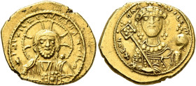 Constantine IX Monomachus, 1042-1055. Tetarteron (Gold, 19 mm, 4.04 g, 6 h), Constantinopolis. +IҺS XRS RЄX RЄGNANTIm Bust of Christ facing with cross...