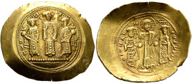 Romanus IV Diogenes, with Eudocia, Michael VII, Constantius, and Andronicus, 1068-1071. Histamenon (Gold, 28 mm, 4.42 g, 6 h), Constantinopolis. KⲰN m...