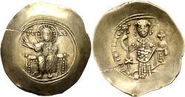 Nicephorus III Botaniates, 1078-1081. Histamenon (Electrum, 29 mm, 4.31 g, 6 h), Constantinopolis. Christ, nimbate, seated facing on backless throne, ...