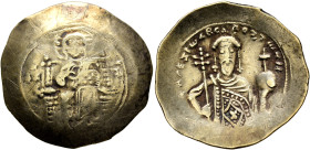 Alexius I Comnenus, 1081-1118. Histamenon (Electrum, 28 mm, 4.31 g, 6 h), Constantinopolis, 1082-1087. IC - XC Christ, nimbate, seated facing on squar...