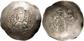 Manuel I Comnenus, 1143-1180. Aspron Trachy (Electrum, 34 mm, 4.43 g, 6 h), Constantinopolis, circa 1143-1152. O / ЄM/MA - N૪/HΛ Nimbate bust of Chris...