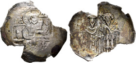 Theodore I Comnenus-Lascaris, emperor of Nicaea, 1208-1222. Aspron Trachy (Electrum, 29 mm, 1.93 g, 6 h), Nicaea. IC - [XC] Nimbate Christ enthroned f...