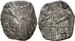 Theodore Comnenus-Ducas, as emperor of Thessalonica, 1225/7-1230. Aspron Trachy (Silver, 16 mm, 0.70 g, 6 h), Thessalonica, circa 1227. [ AΓI/IOC/O PH...