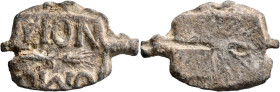Uncertain, circa 3rd century. Seal (Lead, 35x23 mm, 13.20 g). OM.../PION in two lines above and below thunderbolt. Rev. Blank. Unpublished in the stan...
