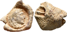 Anonymous, 3rd century. Seal (Lead, 19 mm, 7.86 g). Head of Hercules to right, wearing lion skin headdress. Rev. Textile imprint. Bertolami Fine Arts,...