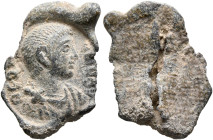Theoteknos (?), 4th century. Seal (Lead, 19 mm, 2.52 g). ΘЄO[...]NOV Draped bust of a young man to right. Rev. Textile imprint. Unpublished in the sta...