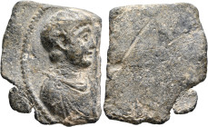 Anonymous, 4th century. Tessera (Lead, 37x31 mm, 34.68 g). Draped bust of bare-headed young man. Rev. Blank. Likely a fragment of a larger object. An ...