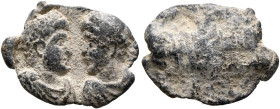 Constans, with Constantius II, 340-350. Seal (Lead, 17 mm, 2.25 g, 9 h). Confronted busts of Constans and Constantius II, both draped and cuirassed an...