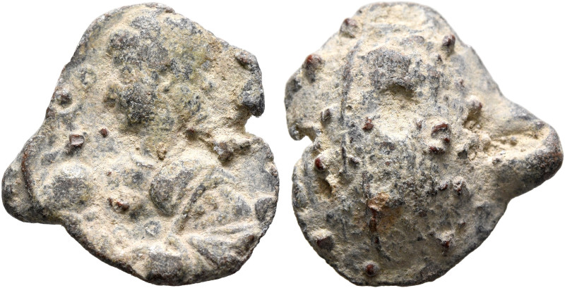 Constantius II (?), 337-361. Seal (Lead, 20 mm, 6.34 g). Rosette-diademed, drape...