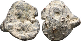 Constantius II (?), 337-361. Seal (Lead, 20 mm, 6.34 g). Rosette-diademed, draped and cuirassed bust of Constantius II (?) to left, holding Victory on...