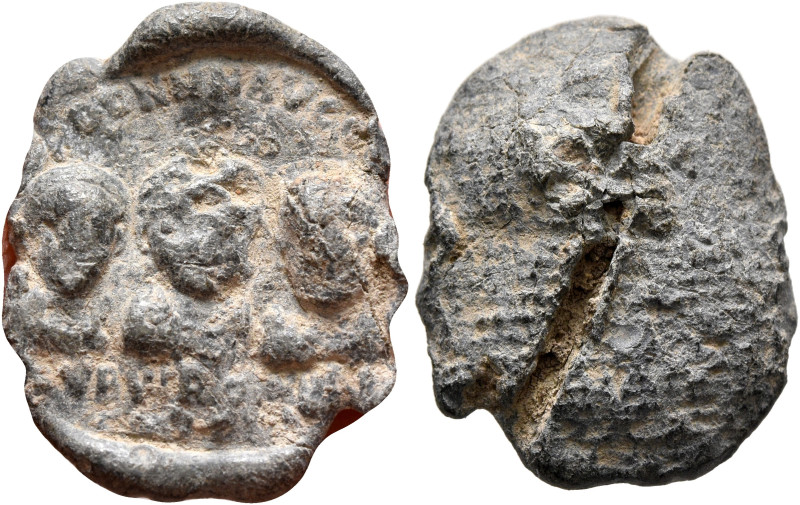 Theodosius I, with Arcadius and Honorius (?), 383-395. Seal (Lead, 21 mm, 4.63 g...