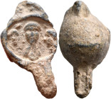 Imperial, circa 350-450. Seal (Lead, 28 mm, 9.09 g). Draped imperial bust facing; to left and right, two smaller heads facing inward. Cf. Leukel N147....