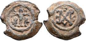 Markellos, 6th century. Seal (Lead, 24 mm, 12.36 g, 12 h). The prophet Daniel standing facing, both hands raised in prayer, between two lions; in left...