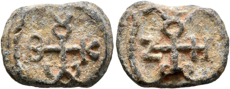 Iakobos (Jacob), 6th century. Seal (Lead, 16 mm, 3.39 g, 12 h). Cruciform monogr...