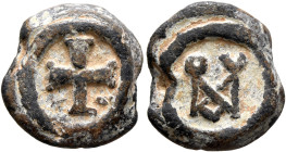 Mannos, 6th century. Seal (Lead, 16 mm, 5.46 g). A - Ⲱ Large cross. Rev. Block monogram MANNOV. Unpublished in the standard references. Very fine.

...