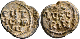 Eutychianus, illustrius, 6th century. Seal (Lead, 22 mm, 7.42 g, 12 h). ЄЧT/ЧChIA/NЧ in three lines. Rev. IL/LЧST/RIЧ in three lines. Zacos/Veglery 80...