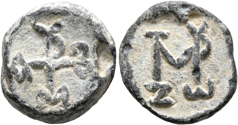 Abramios, meizoteros (?), 6th century. Seal (Lead, 17 mm, 6.18 g, 12 h). Crucifo...