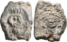 Maurice Tiberius, 582-602. Seal (Lead, 23 mm, 14.00 g, 12 h). The Mother of God standing facing, holding Christ before her; to left and right, cross. ...