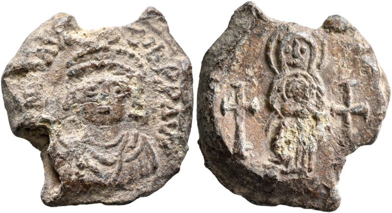 Maurice Tiberius, 582-602. Seal (Lead, 25 mm, 9.55 g, 12 h). The Mother of God s...