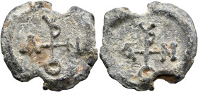 Ianouarios (Januarius), 6th-7th century. Seal (Lead, 23 mm, 8.58 g, 12 h). Cruciform monogram IANOVAPIOV. Rev. Cruciform monogram IANOVAPIOV. Unpublis...
