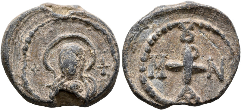 Marianos, 6th-7th centuries. Seal (Lead, 22 mm, 8.70 g, 12 h). The Mother of God...