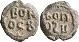 Bonosos, 6th-7th centuries. Seal (Lead, 22 mm, 10.87 g, 6 h). BON/OC૪ in two lines. Rev. bOn/OSЧ in two lines. Zacos/Veglery 763. An interesting bilin...