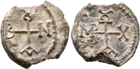 Baanes, tourmarches, 6th-7th centuries. Seal (Lead, 22 mm, 8.33 g, 12 h). Cruciform monogram BAANOV. Rev. Cruciform monogram TOVPMAPXOV. Unpublished i...