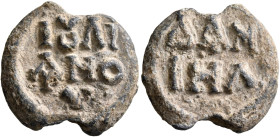 Julianos and Daniel, 6th-7th centuries. Seal (Lead, 19 mm, 5.06 g, 12 h). I૪ΛI/ANOV in two lines. Rev. ΔAN/IHΛ in two lines. Unpublished in the standa...