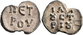 Petros, illoustrios, 6th-7th centuries. Seal (Lead, 23 mm, 6.96 g, 12 h). ΠЄT/POV in two lines. Rev. IΛΛ/૪CT/PI૪ in three lines. Unpublished in the st...