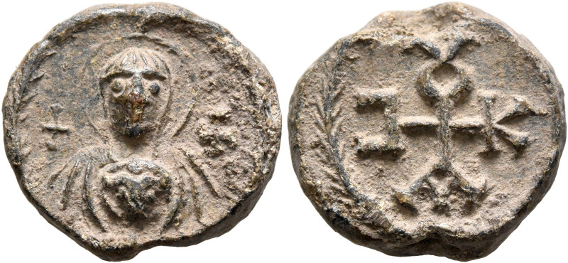 Isaakios (Isaac), 6th-7th centuries. Seal (Lead, 17 mm, 5.72 g, 12 h). The Mothe...