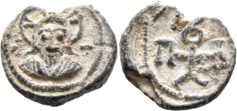 Paulos, 6th-7th centuries. Seal (Lead, 19 mm, 5.70 g, 12 h). Facing bust of Chri...