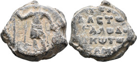 Philaretos Brachamios, sebastos and grand domestikos, 1070-1080. Seal (Lead, 24 mm, 14.90 g, 12 h). Saint Theodore, nimbate, standing facing, holding ...