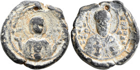 The Monastery of Hosios Loukas (?), 2nd half of 11th century. Seal (Lead, 24 mm, 14.58 g, 12 h). MHP - ΘV Nimbate Mother of God “Episkepsis”, raising ...