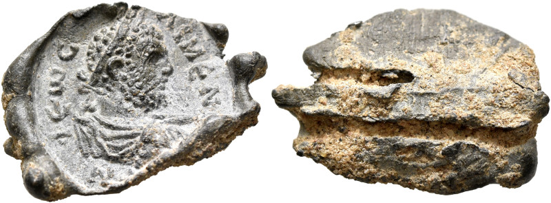 Caracalla, 198-217. Seal (Lead, 24 mm, 4.40 g). M - ΦЄⲰC - ΛIMЄN... Laureate, dr...