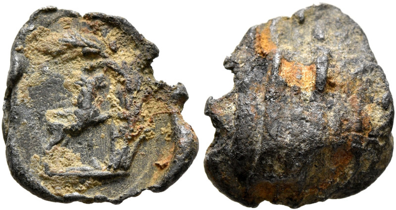 Anonymous, 3rd century. Seal (Lead, 15 mm, 2.03 g). Goat jumping to right toward...