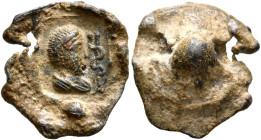 Anonymous, 3rd century. Seal (Lead, 17 mm, 3.43 g). Draped bust of Asclepius to right, serpent-entwined staff before. Unpublished in the standard refe...