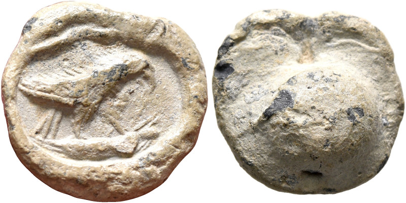 Anonymous, 3rd century. Seal (Lead, 16 mm, 4.54 g). Eagle standing right, devour...