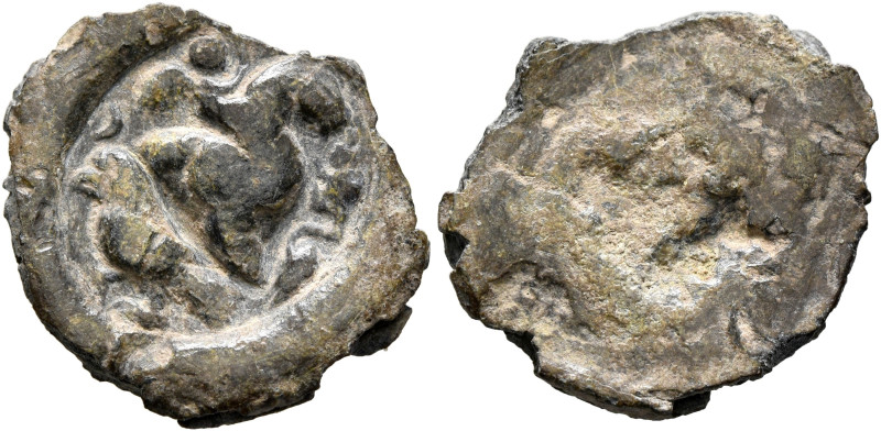Anonymous, 3rd-1st half of 4th century. Tessera (Lead, 19 mm, 3.29 g). Eros ridi...